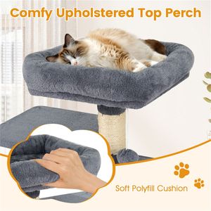 Ampio Tiragraffi Grigio per Gatti con 44 Posti Scomponibili su Più Livelli, 2 Porte, Cuccia e Amaca per Gatti di Taglia Grande da Interno - Product Image 6