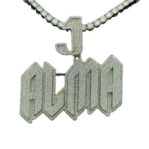 14K White Gold plated <b>Mens</b> Name Letter Pendants <b>Studded</b> in Moissanite Diamonds in Hip Hop Style and Custom Size With Vvs Clarity - Product Image 1