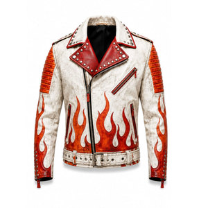 <b>Men's</b> Leopard Print PU <b>Leather</b> Moto <b>Jacket</b> With Rivet Decoration Zipper Closure Turn-down Collar Autumn Wear - Product Image 5