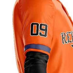 Ensemble de maillots de baseball personnalisés pour hommes, orange et bleu, manches courtes, col en V, polyester respirant, taille adulte, fabricant de vêtements de sport OEM - Product Image 5