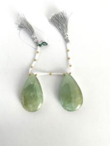 Perlas lisas de aguamarina verde natural, talladas en forma de pera, par de cuentas de piedras preciosas naturales para la elaboración de joyería fina. - Product Image 3