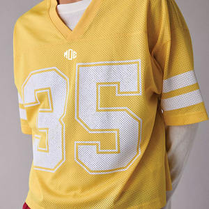 Maillot de football américain surdimensionné en maille de haute qualité, respirant, personnalisé, style streetwear rétro vintage, col en V, épaules tombantes - Product Image 3
