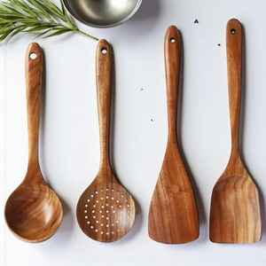 Ensemble d'ustensiles de cuisine rustiques en bois faits à la main avec support – Cuillères et spatules écologiques - Product Image 5