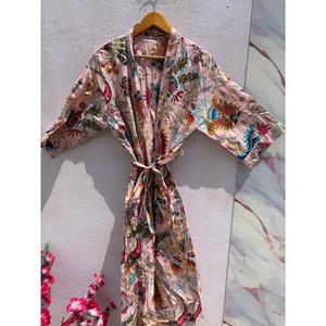 Turkish Print Cotton <b>Kimono</b> Robe Women Boho Floral Lightweight Bathrobe Lounge Wear Dressing Gown <b>Beach</b> Cover Up - Product Image 1