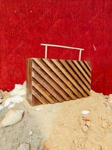 Luxury Diagonal Stripe Wooden Clutch Handbag with Brass Top Handle Designer Evening Party Wedding Hard Case <b>Bag</b> - Product Image 3