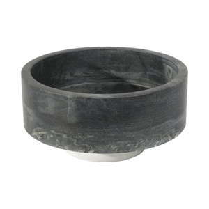 Luxury Black Marble Deep Bowl Premium Handmade Stone Serving Bowl Classic <b>Round</b> Decorative Bowl for Dining <b>Table</b> with <b>white</b> base - Product Image 1