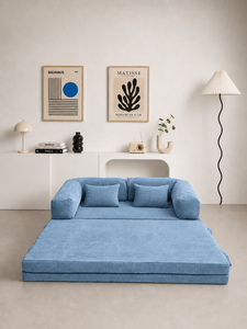 Modern Minimalist Blue Light <b>Sofa</b> Bed Smart Three Seat Upholstered Padded Arms Soft Loose Back Living Room <b>Bedroom</b> Hotel Villa - Product Image 2