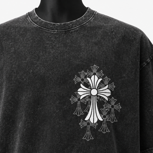 Camiseta Gráfica Oversize para Hombre con Efecto Vintage, Algodón Pesado, Estilo Urbano, Estampado Cruzado, Ajuste Holgado, Casual - Product Image 6