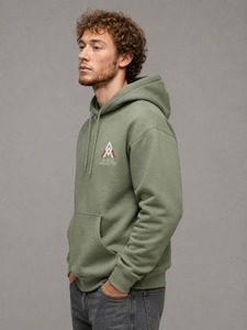 เสื้อฮู้ดผู้ชาย Aliroz Industry สีเขียวมะกอกล้วน ผ้าฝ้ายเฟรนช์เทอร์รี่ สวมใส่สบายๆ ในฤดูใบไม้ร่วง ดีไซน์กระเป๋าโลโก้ด้านหน้า - Product Image 6