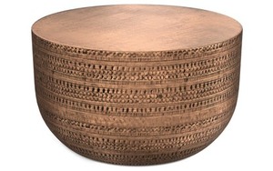 Modern Heirloom Round Coffee <b>Table</b> with <b>Iron</b> Frame and Marble Top Dark Brown Finish Contemporary Design - Product Image 5