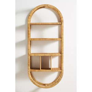 Étagère murale ovale en rotin naturel durable à 4 niveaux, présentoir fait main en osier, décoration bohème pour la maison, organisateur de rangement pour salon - Product Image 1