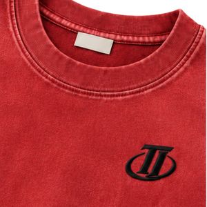 Vintage Washed <b>Red</b> <b>Oversized</b> Cotton T <b>Shirt</b> with Embroidered Chest Logo Unisex Streetwear Tee - Product Image 3