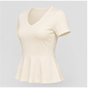<b>Womens</b> Ivory <b>V</b> <b>Neck</b> Short Sleeve Fitted Peplum <b>T</b> <b>Shirt</b> WTS-0081 - Product Image 4