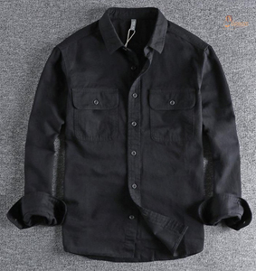Chemise en flanelle à manches longues pour homme personnalisable, 100% coton, décontractée, unie, respirante, écologique, séchage rapide, coupe ample, automne - Product Image 2