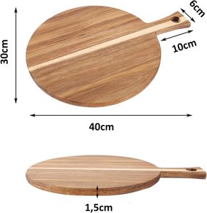 Premium Acacia Wood Cutting Board Round Pizza Paddle serving Board with Handle for Kitchen Cheese <b>Bread</b> - Product Image 2