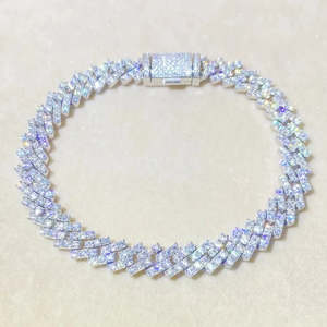 RB Gems <b>Iced</b> <b>Out</b> Prong Cuban Link Bracelet Brilliant Cut VVS Moissanite 925 Sterling Silver Rhodium Plated Unisex Hip Hop <b>Chain</b> - Product Image 4