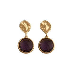 Purple Amethyst Drop <b>Earrings</b> Hammered <b>Gold</b> Plated Statement Gemstone Jewelry For Women V - Product Image 5