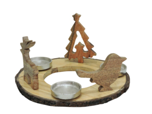 Porte-bougie décoratif en bois avec rennes et arbre, orné d'éléments métalliques, centre de table de Noël - Product Image 2