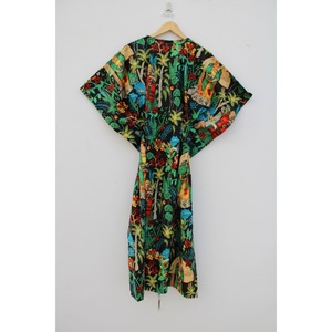 Robe d'été décontractée pour femme, longue, en coton tissé à imprimé floral, à manches courtes, col en V, avec cordon de serrage, respirante, style bohème - Product Image 2