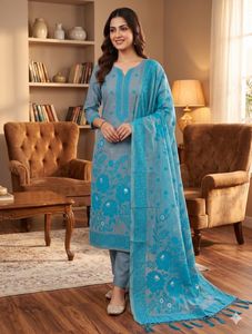 Salwar Kameez traditionnel en coton Muga Jamdani Pichwai pour femmes - occasions de mariage et de Diwali - Product Image 2