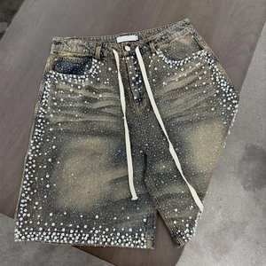 Shorts en jean vintage personnalisés pour homme avec strass, style streetwear d'été, fabrication OEM - Product Image 3