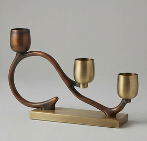 Candelabro de Latón con Diseño de Ondas, 3 Brazos, Dorado, Bronce, Metal, para Decoración del Hogar y Bodas - Product Image 3