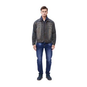 Veste en jean délavé pour homme, coupe droite, boutonnée, couleur unie, décontractée, pour l'automne, en coton, avec détails de surpiqûres - Product Image 5