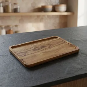 Rectangular Wood Storage <b>Tray</b> Rustic Design Durable Indoor Kitchen Use Tabletop - Product Image 3