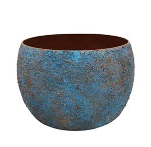 Maceta redonda martillada para interiores con textura azul, pátina y color marrón, tamaño pequeño, para flores y como jarrón. - Product Image 2