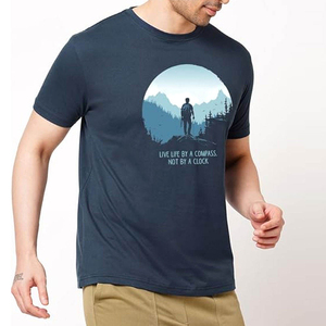 เสื้อยืดแขนสั้นสีกรมท่าสำหรับผู้ชาย คอกลม ทรงโอเวอร์ไซส์ สไตล์ลำลอง ผ้าเจอร์ซีย์คอตตอน 100% ระบายอากาศได้ดี เป็นมิตรกับสิ่งแวดล้อม แห้งเร็ว - Product Image 5