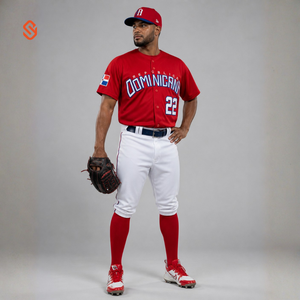 Camiseta de Béisbol de República Dominicana para Hombre, Manga Corta, Roja y Blanca, Transpirable, Corte Regular, para Todas las Temporadas, con Bordado y Estampado - Product Image 1