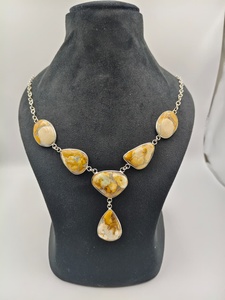 Collar llamativo de ágata amarilla natural chapado en plata y latón |   Cadena de Eslabones Hecha a Mano, Joyería de Lujo para Mujer, 22 Pulgadas de Largo, para Boda - Product Image 5