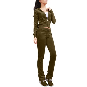 Conjunto Deportivo con Capucha para Mujer, Color Verde Oliva, Pantalones Largos de Color Sólido, Casuales, con Bolsillos Laterales, Transpirables, para Otoño - Product Image 1