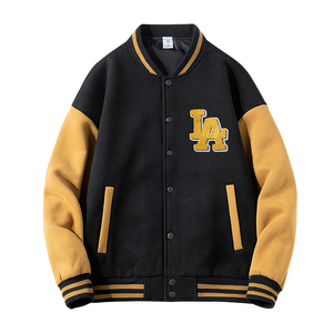 Veste universitaire bleu marine pour homme avec manches grises et broderie LA, style preppy, vêtement d'automne - Product Image 2