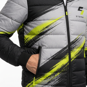 Men's Storm Puffer <b>Jacket</b> Stand Collar Zipper Closure Windproof Sporty Winter 100% Polyester Printed Mountain Design - Product Image 4