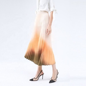 Gradient of Color Women's Formal Satin Breathable <b>Skirts</b> Spring and Summer New <b>Pleated</b> Natural Waist Thin A-line <b>Skirt</b> - Product Image 2