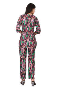 Conjunto coordinado de dos piezas para mujer, de alta calidad, estampado, de poliéster y rayón, con cuello redondo, para estar en casa, informal, de verano. - Product Image 4