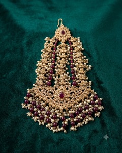 Coiffe de mariée ethnique Jhumar Pasa perlée de fausses perles, plaqué or antique, accessoires de cheveux latéraux pour femme, collections - Product Image 6