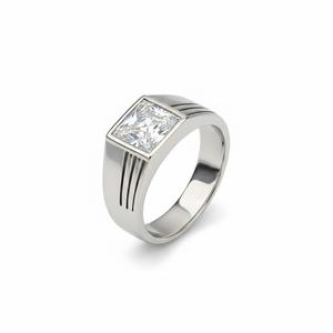 Bague élégante pour homme en argent sterling 925 avec diamant de laboratoire taille princesse serti clos, en or blanc 14 carats, vente en gros - Product Image 3
