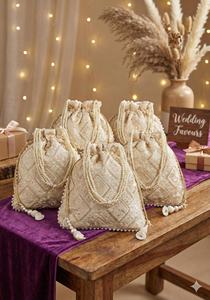 Handmade Potli <b>Bag</b> with Decorative Bead Embroidery and Drawstring Closure for Women, Wedding With <b>Needle</b> Work - Product Image 6