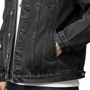 Vestes en jean décontractées tendance rétro, fabriquées en usine, services OEM, en coton teint vintage, à manches longues et col rabattu - Product Image 2