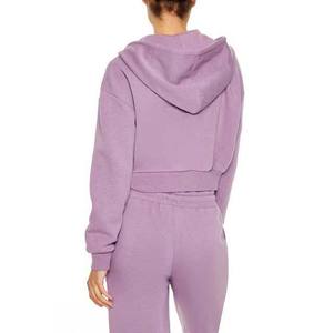 Women's Geo Brothers Lavender <b>Cropped</b> Hooded <b>Zip</b>-<b>Up</b> Sweatshirt Full Sleeve Solid Color Knitted Breathable 100% Cotton Lined - Product Image 6