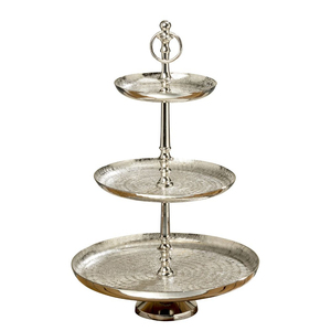 Élégant support à gâteau rond à 3 niveaux en acier inoxydable ou plaqué argent, parfait pour la présentation de divers desserts et pâtisseries - Product Image 3