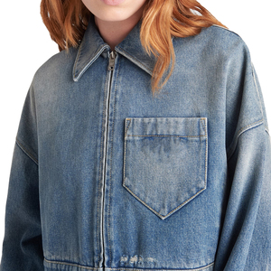 Custom wholesale Women's <b>Cropped</b> Organic <b>Denim</b> <b>Jacket</b> Oversized Casual Streetwear OEM Fashion Premium Outerwear Private label - Product Image 5
