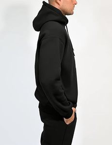 Conjunto de Sudadera con Capucha Negra para Hombre, Estilo Casual, Color Sólido, Manga Larga, 100% Algodón, Transpirable, Corte Regular, Ropa de Otoño - Product Image 2