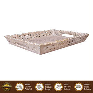 Plateau de service alimentaire en bois de manguier massif sculpté à la main, couleur blanc cassé, haute qualité, prix d'usine, pour la maison et la restauration, lot de 3 - Product Image 2