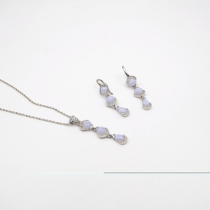 Ensemble de pendentif et boucles d'oreilles en agate bleue en forme de poire, argent 925, bijoux fins et élégants pour femmes, pierres précieuses de luxe - Product Image 5