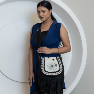 Conjunto de 2 piezas de bolsos de piel auténtica de vaca con flecos, bandolera y cartera de piel con pelo, estilo bohemio occidental, venta al por mayor - Product Image 5