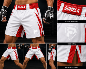 Shorts de boxe blancs et rouges Dumela en polyester et coton, confortables, de haute qualité, pour toutes les saisons, vêtements d'entraînement - Product Image 3