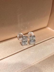 Emerald Round Brilliant Cut Lab Grown Diamond <b>Clip</b> <b>on</b> <b>Earrings</b> 14K White Gold 2ct Prong Set Minimalist Wedding Jewelry for Women - Product Image 1